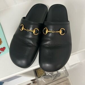 Gucci Black Leather Mules with Gold Horsebit